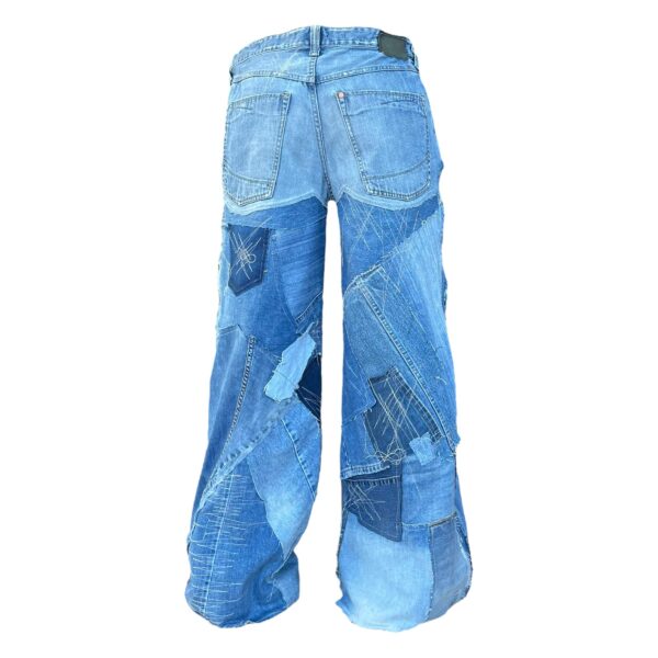 Blue patch jeans, cream stitch (W85cm) - Image 3