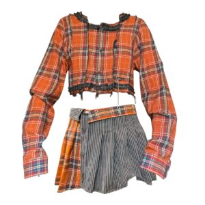 Pleated shirt skirt set (S/M) orange
