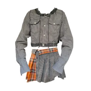 Pleated shirt skirt set (S/M) grey