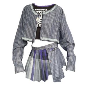 Pleated shirt skirt set (S/M) Grey