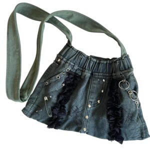 Denim cross body bag, green ruffle