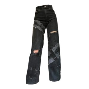 Black studded lace jeans (EU 34)