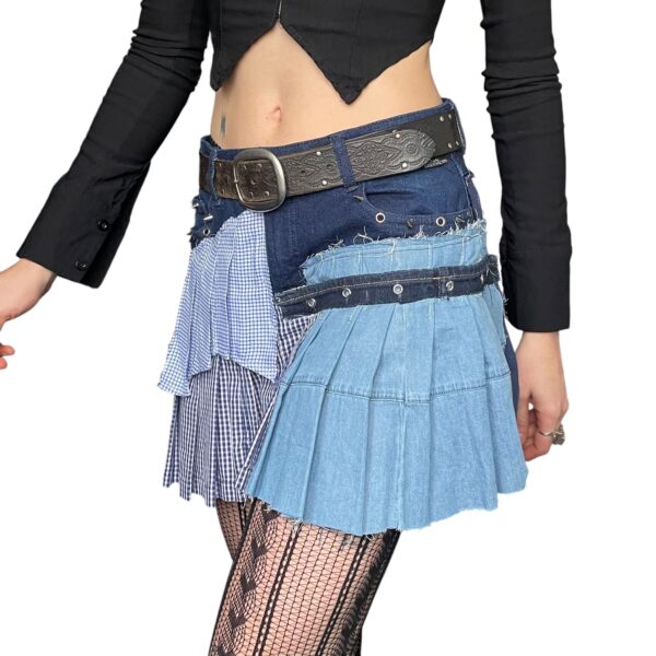 Blue pleated denim skirt (M) - Image 3