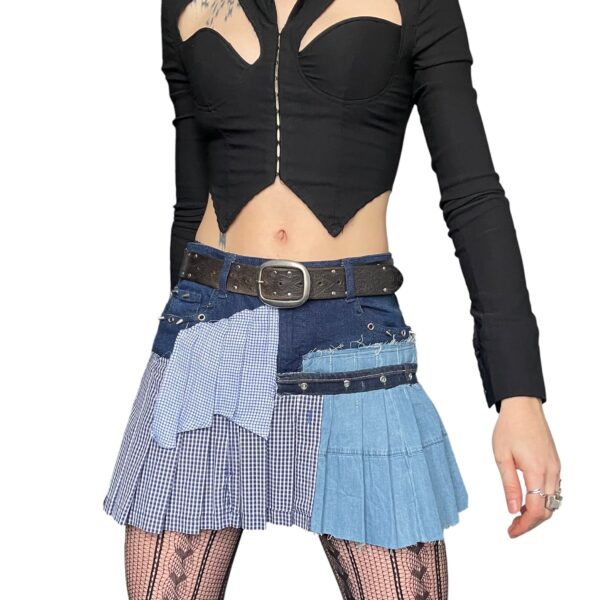 Blue pleated denim skirt (M) - Image 2