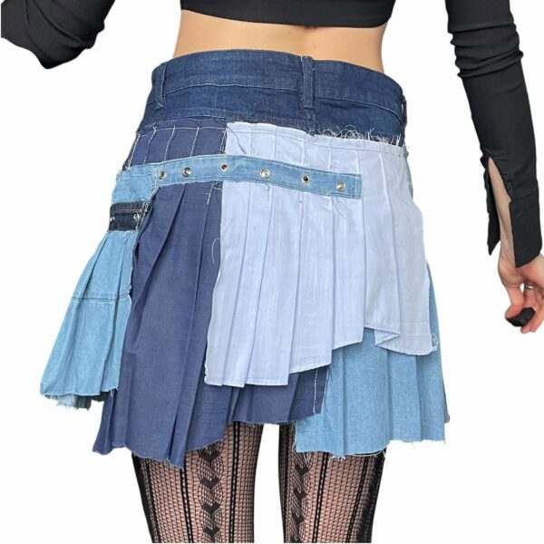 Blue pleated denim skirt (M) - Image 5