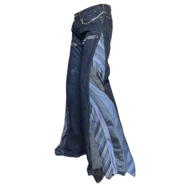 Blue tie chain flare denim jean