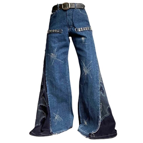 Navy denim detailed flare jeans - Image 5