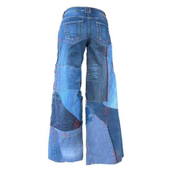 Dark patch jeans, red stitch (Size S) - Image 6