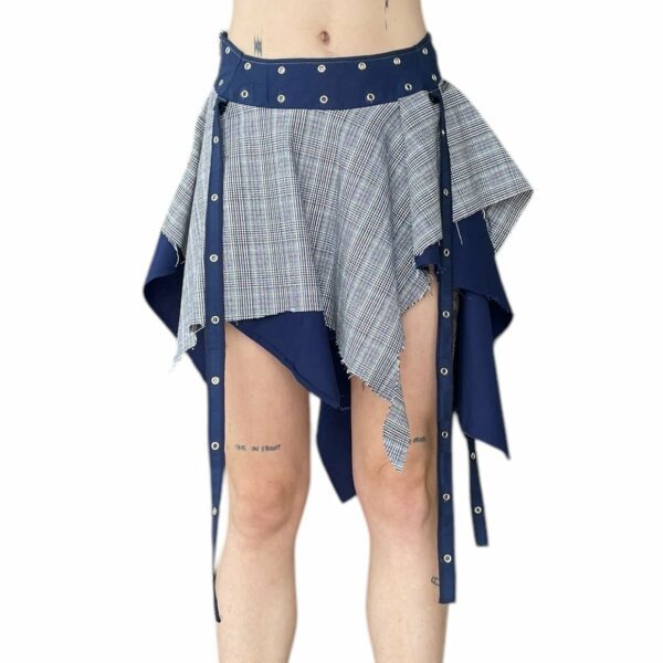 Fairy punk tiered skirt -blue check (S) - Image 3