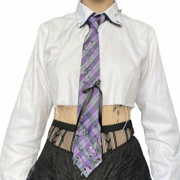 Studded punk tie - purple check