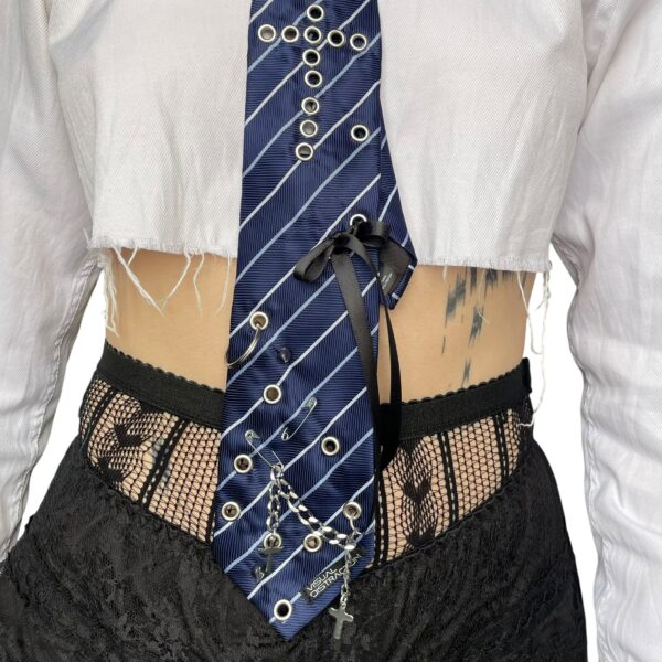 Studded punk tie - blue cross - Image 4