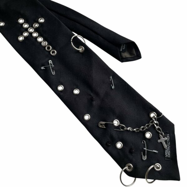 Studded punk tie - black silver cross - Image 2