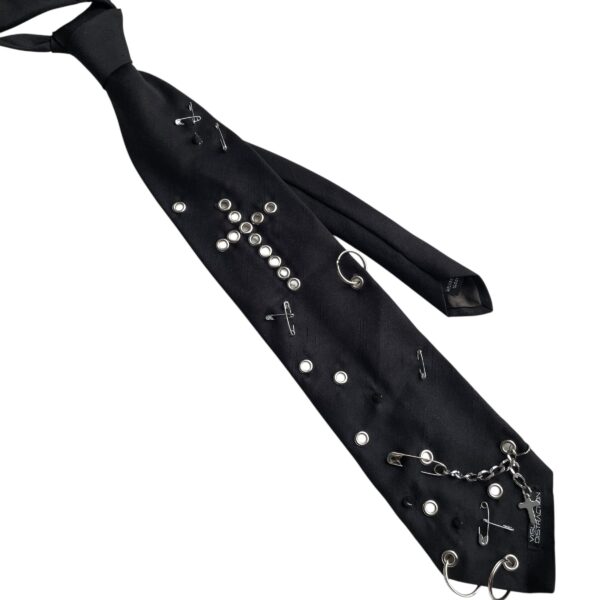 Studded punk tie - black silver cross - Image 3