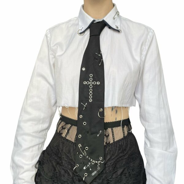 Studded punk tie - black silver cross