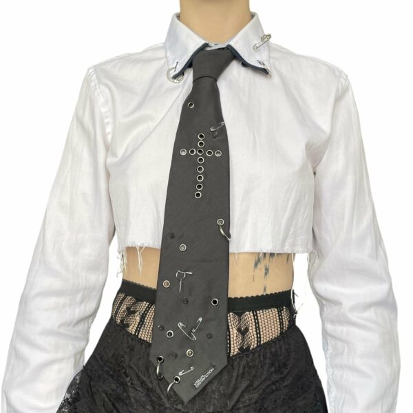 Studded punk tie - black grey cross