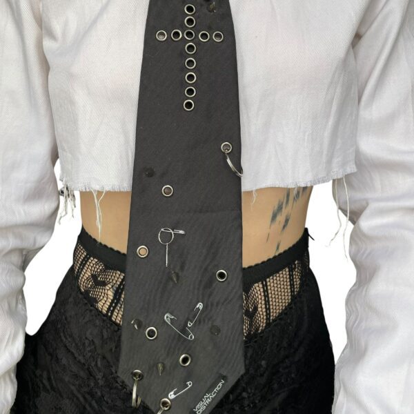 Studded punk tie - black grey cross - Image 4