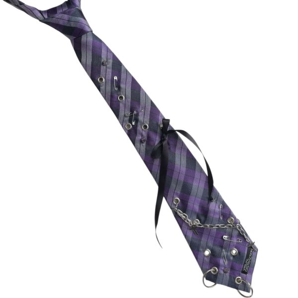 Studded punk tie - purple check - Image 2