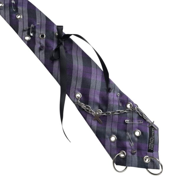 Studded punk tie - purple check - Image 3