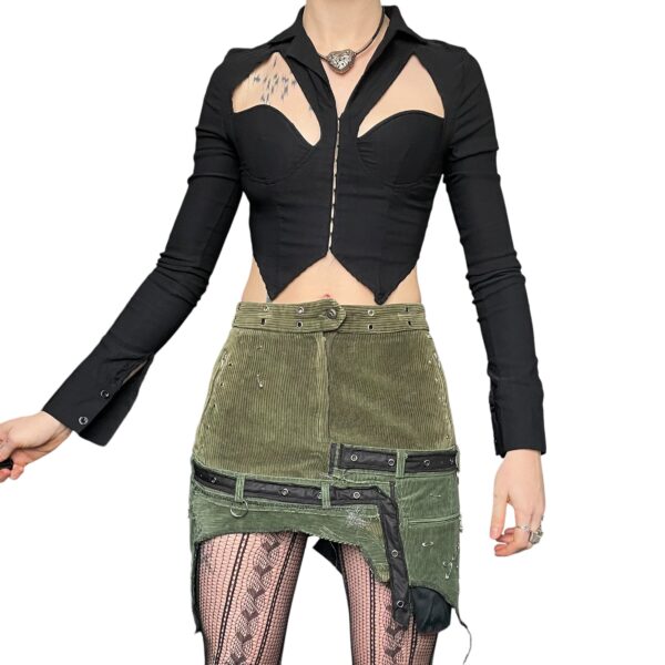 Green cord asymmetric skirt (S) - Image 2