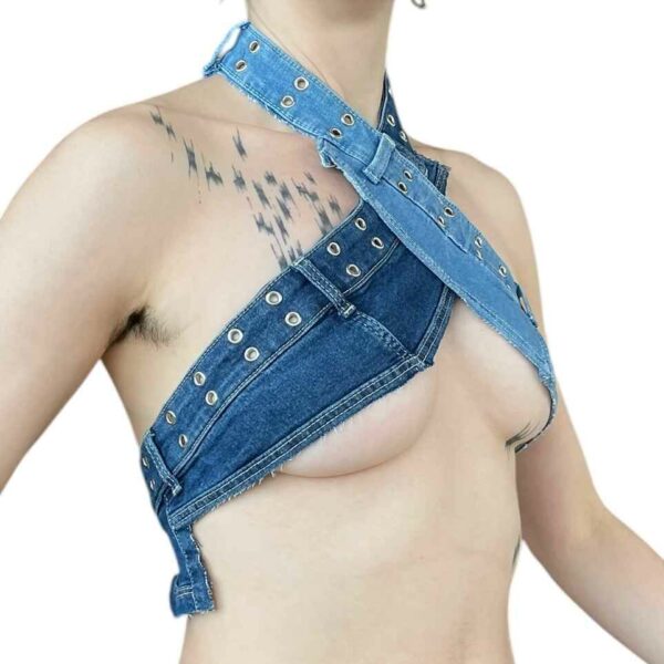 Mixed blue denim halter neck (Size S) - Image 2