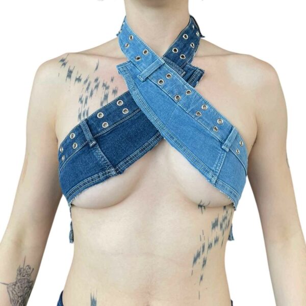 Mixed blue denim halter neck (Size S)