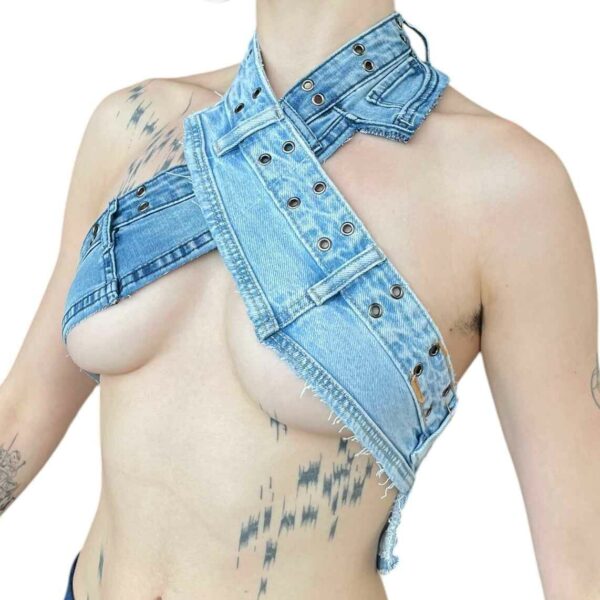 Blue denim halter neck (Size S) - Image 2