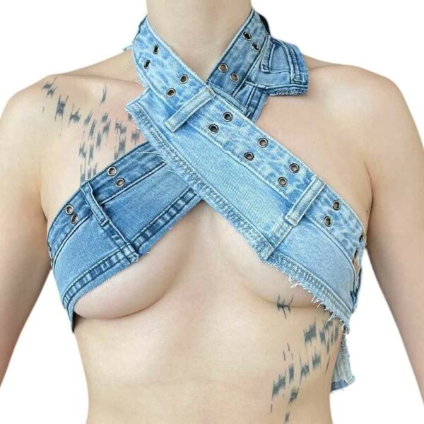 Blue denim halter neck (Size S)