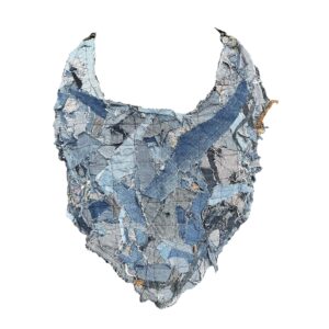 Denim scraps halter, FLAT chest (M)