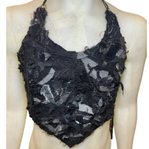 Denim scrap halter, FLAT chest (M)