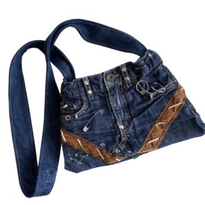 Denim cross body bag, navy western