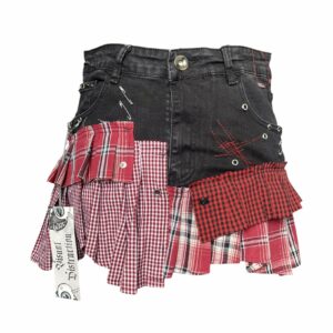 Pleated denim skirt, red (M)