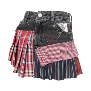 Pleated denim skirt, red (S/M)