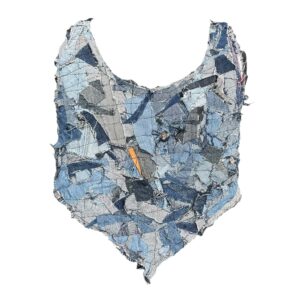 Denim scraps halter, FLAT chest (L)