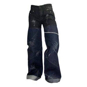 Booty design patched baggy jeans (M)