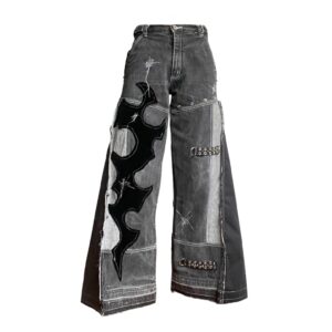 Patched design flare jeans (S)