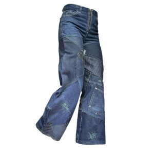 Patched zip baggy jeans (S)